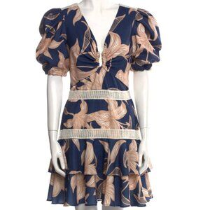 PatBO Stargazer Lace Trim Mini Dress Navy tan Floral size 0 NWT